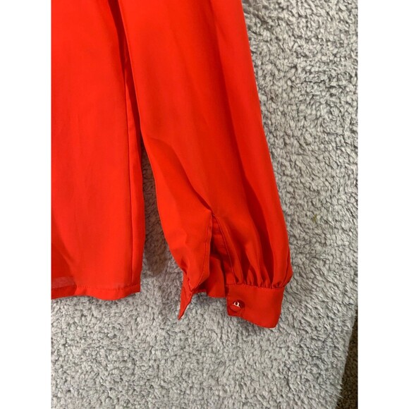 CHRISTIE & JILL Blouse Size 10 RED Polyester Sateen Pleated Hidden Button Collar - Picture 8 of 13